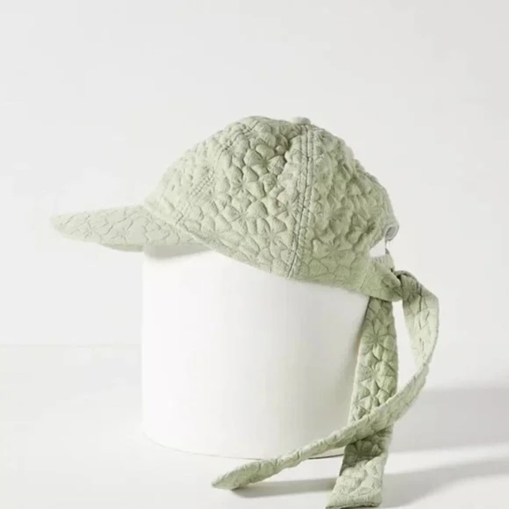 NWT Anthropologie Green Embroidered Floral Baseball Cap - Picture 2 of 4